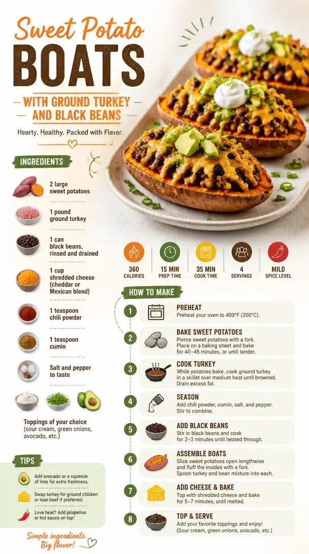 Sweet Potato Boats with Ground Turkey and Black Beans