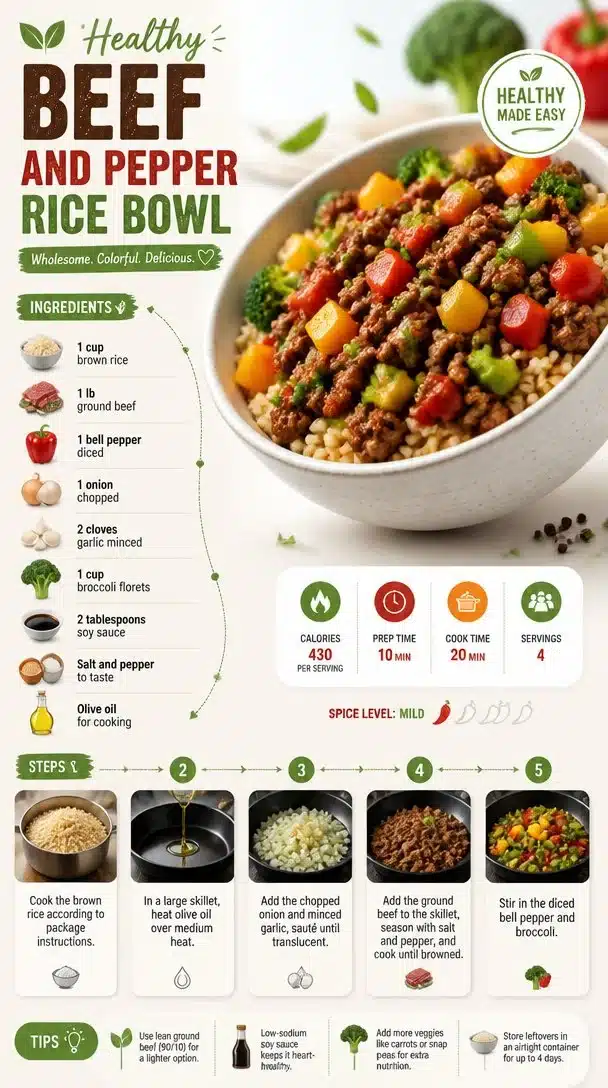Healthy Beef and Pepper Rice Bowl