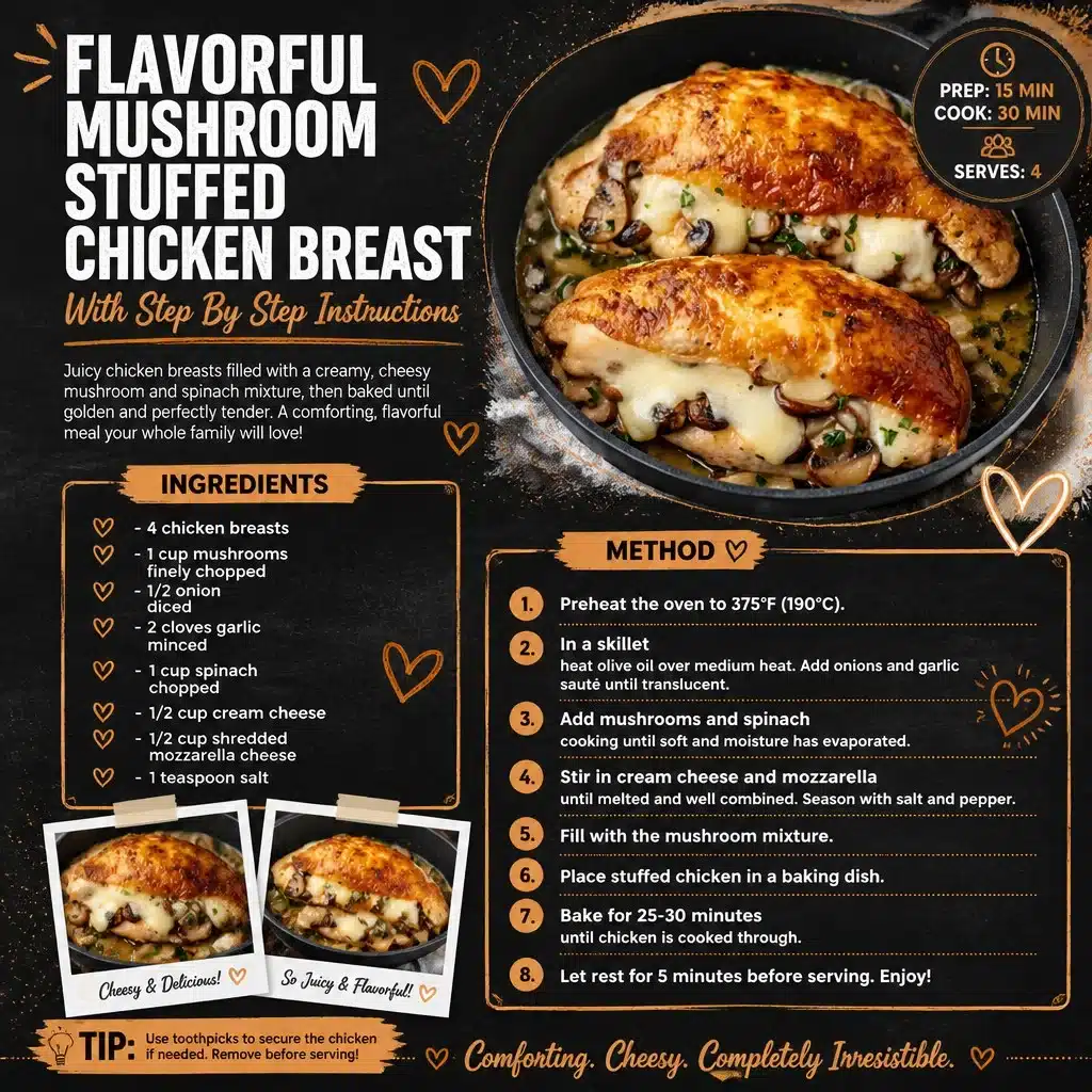 Flavorful Mushroom Stuffed Chicken Breast