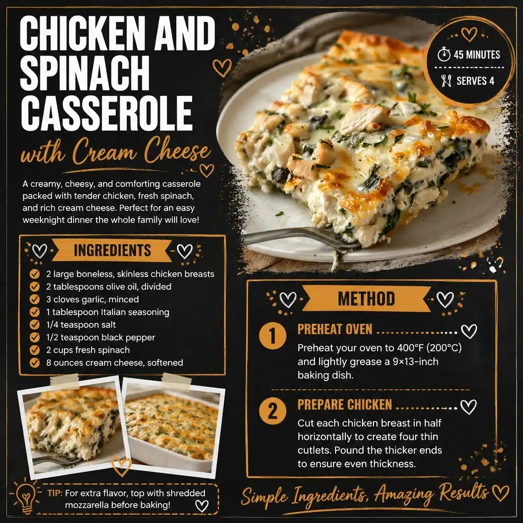Chicken and Spinach Casserole with Cream Cheese