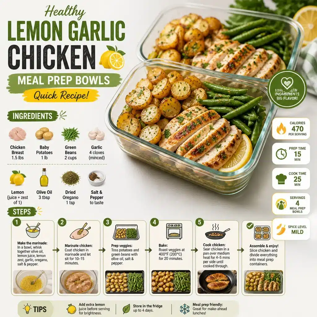 Healthy Lemon Garlic Chicken Meal Prep Bowls (Quick Recipe!)