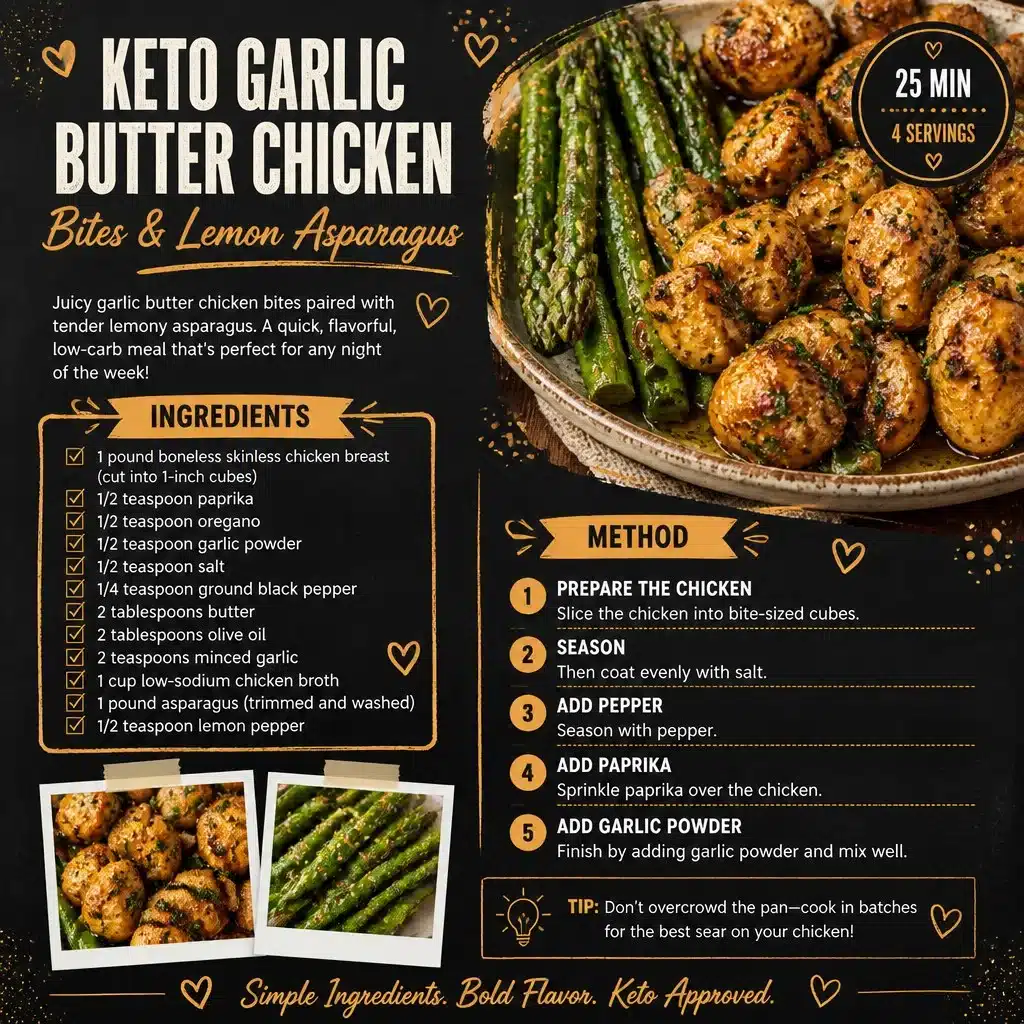 Keto Garlic Butter Chicken Bites & Lemon Asparagus