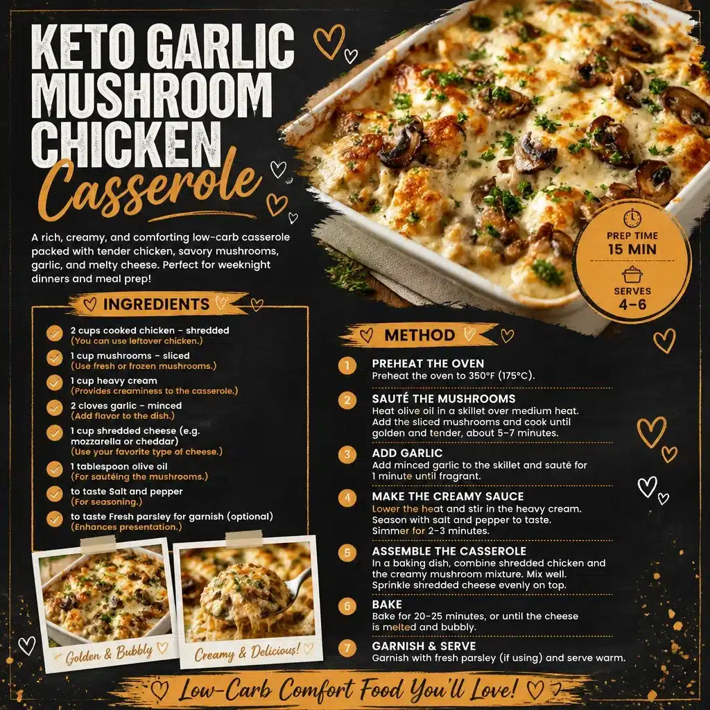 Keto Garlic Mushroom Chicken Casserole