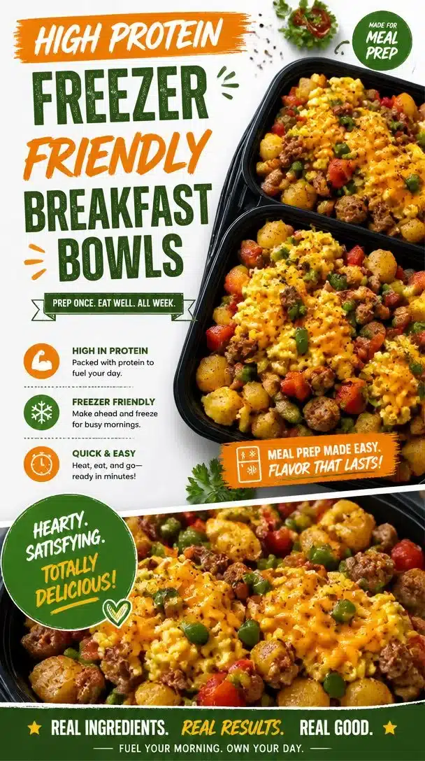 High Protein Freezer Friendly Breakfast Bowls