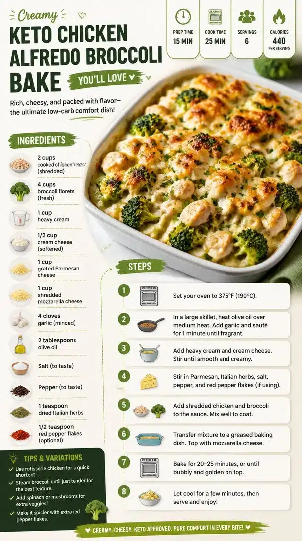 Creamy Keto Chicken Alfredo Broccoli Bake