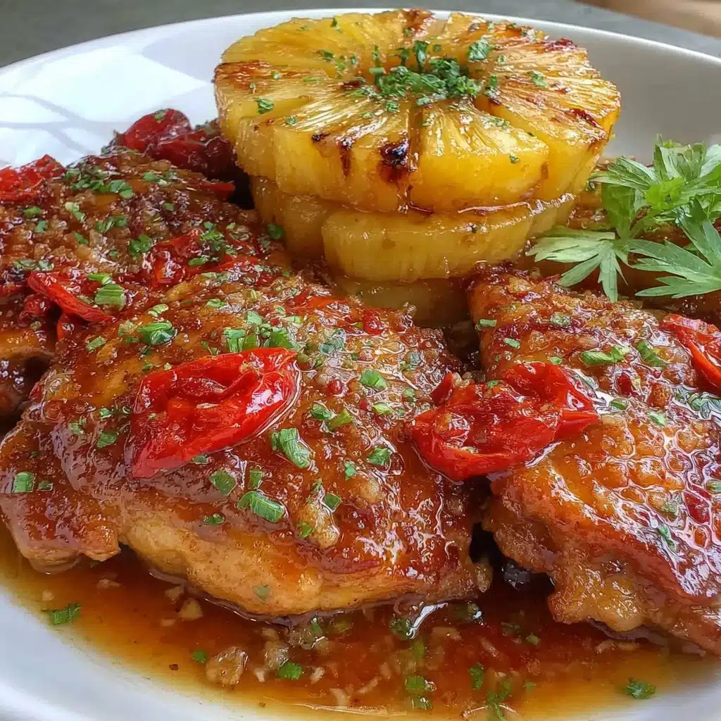 Delicious Brown Sugar Pineapple Chicken served with fresh vegetables