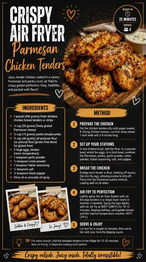 Crispy air fryer parmesan chicken tenders served with dipping sauce