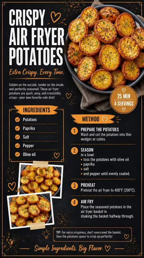 Plate of crispy air fryer potatoes seasoned and ready to serve