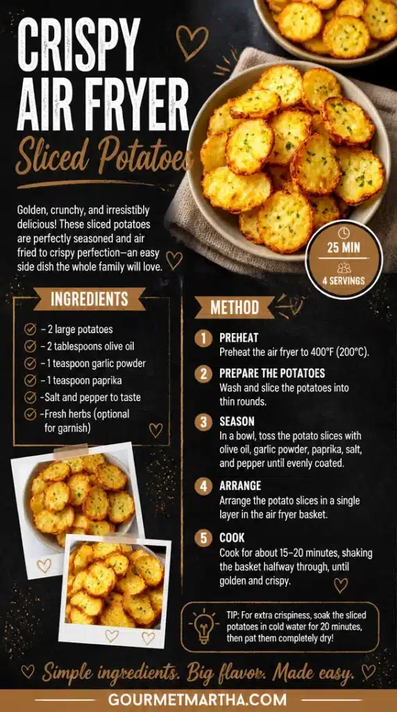 Crispy air fryer sliced potatoes golden and seasoned