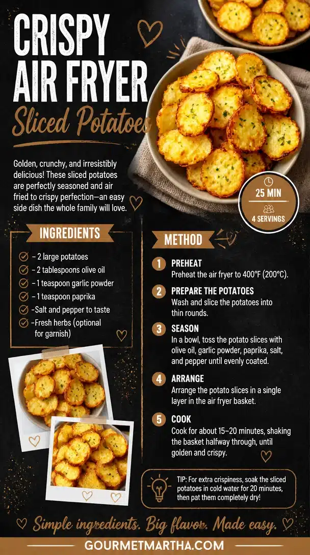 Crispy air fryer sliced potatoes golden and seasoned