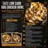 Delicious low carb BBQ chicken bowl with vibrant vegetables and flavorful sauce.