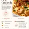 Delicious French Onion Chicken Orzo Casserole topped with melted cheese