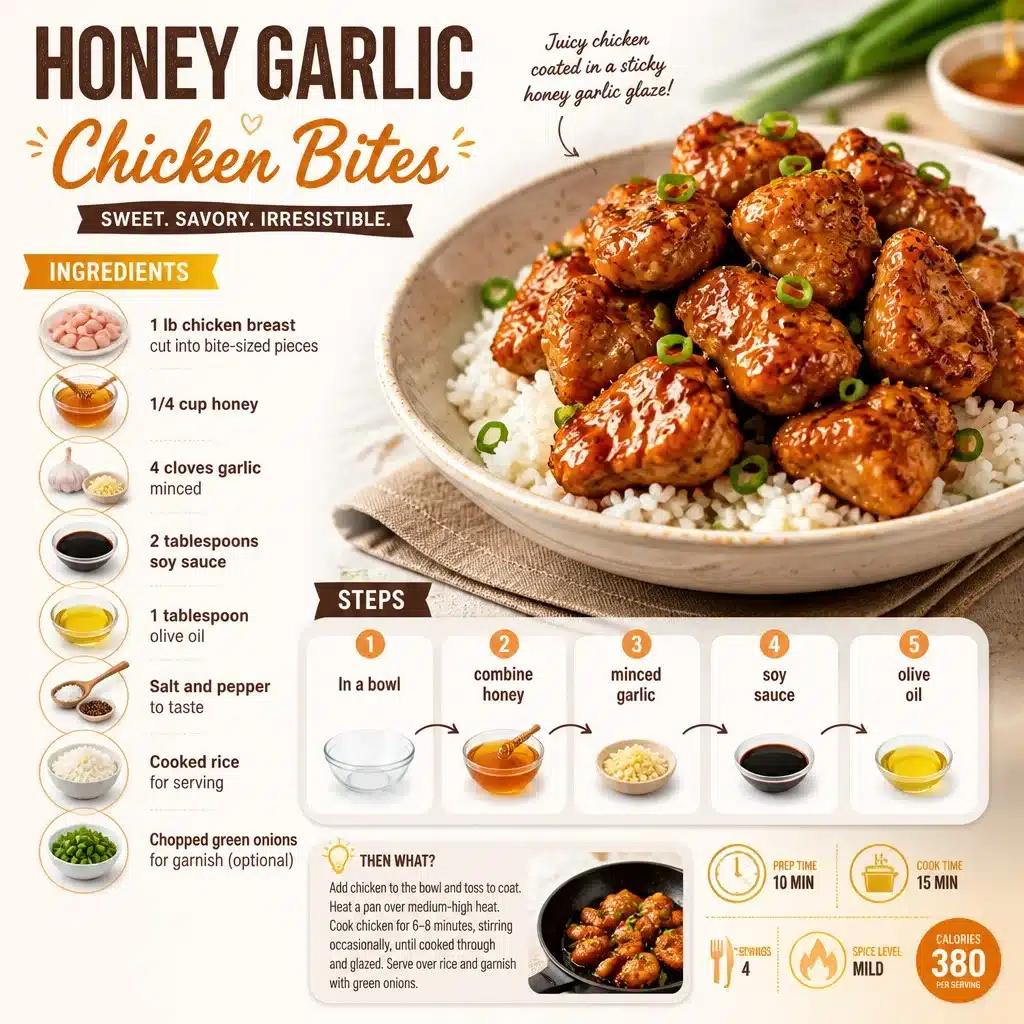 Plate of sweet Honey Garlic Chicken Bites garnished with green onions.