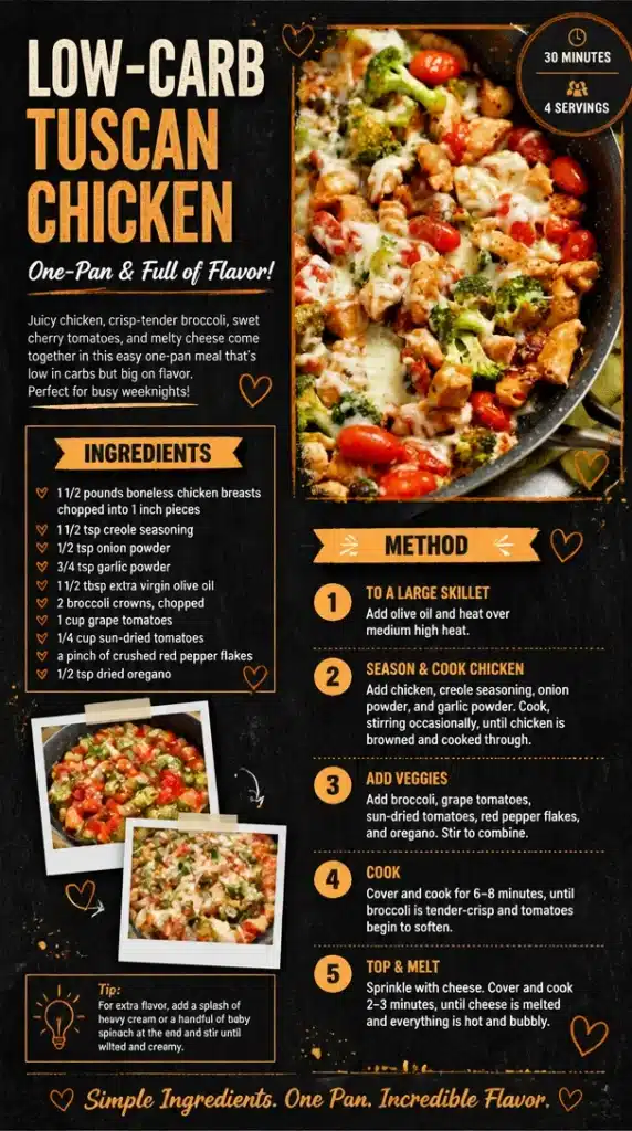 Low-Carb Tuscan Chicken garnished with herbs in a skillet