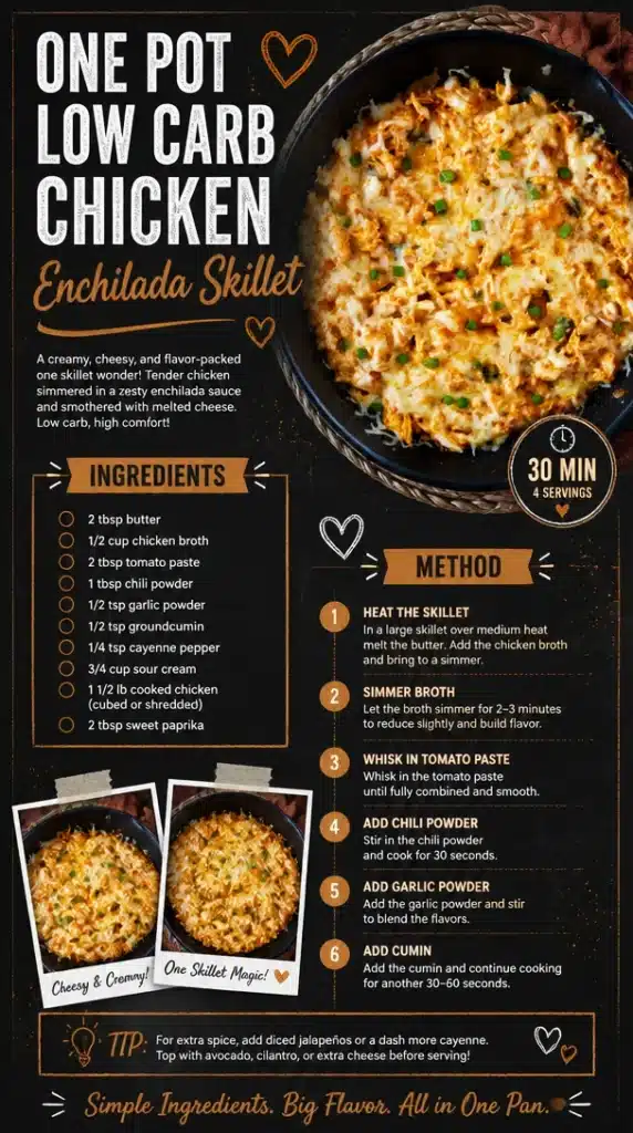 Low carb chicken enchilada skillet in a pan, ready to serve
