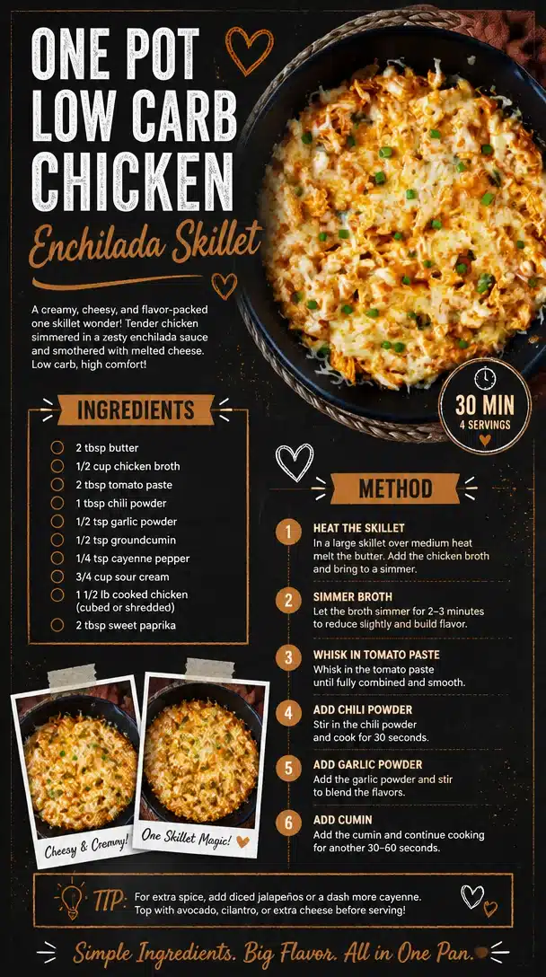 Low carb chicken enchilada skillet in a pan, ready to serve