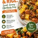 Pineapple Chicken served with rice, a sweet and savory dish.