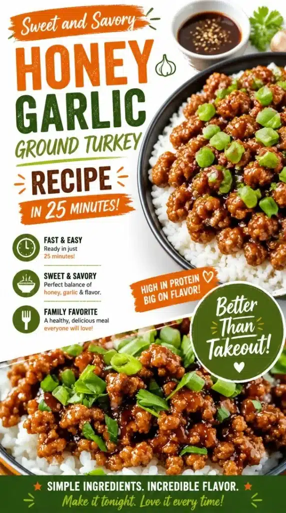 Plate of sweet and savory honey garlic ground turkey served with vegetables
