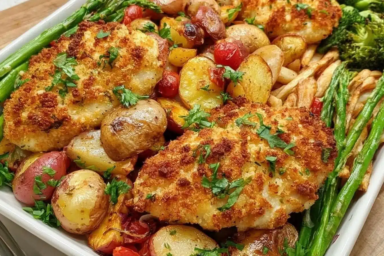 Parmesan Crusted Chicken Sheet Pan
