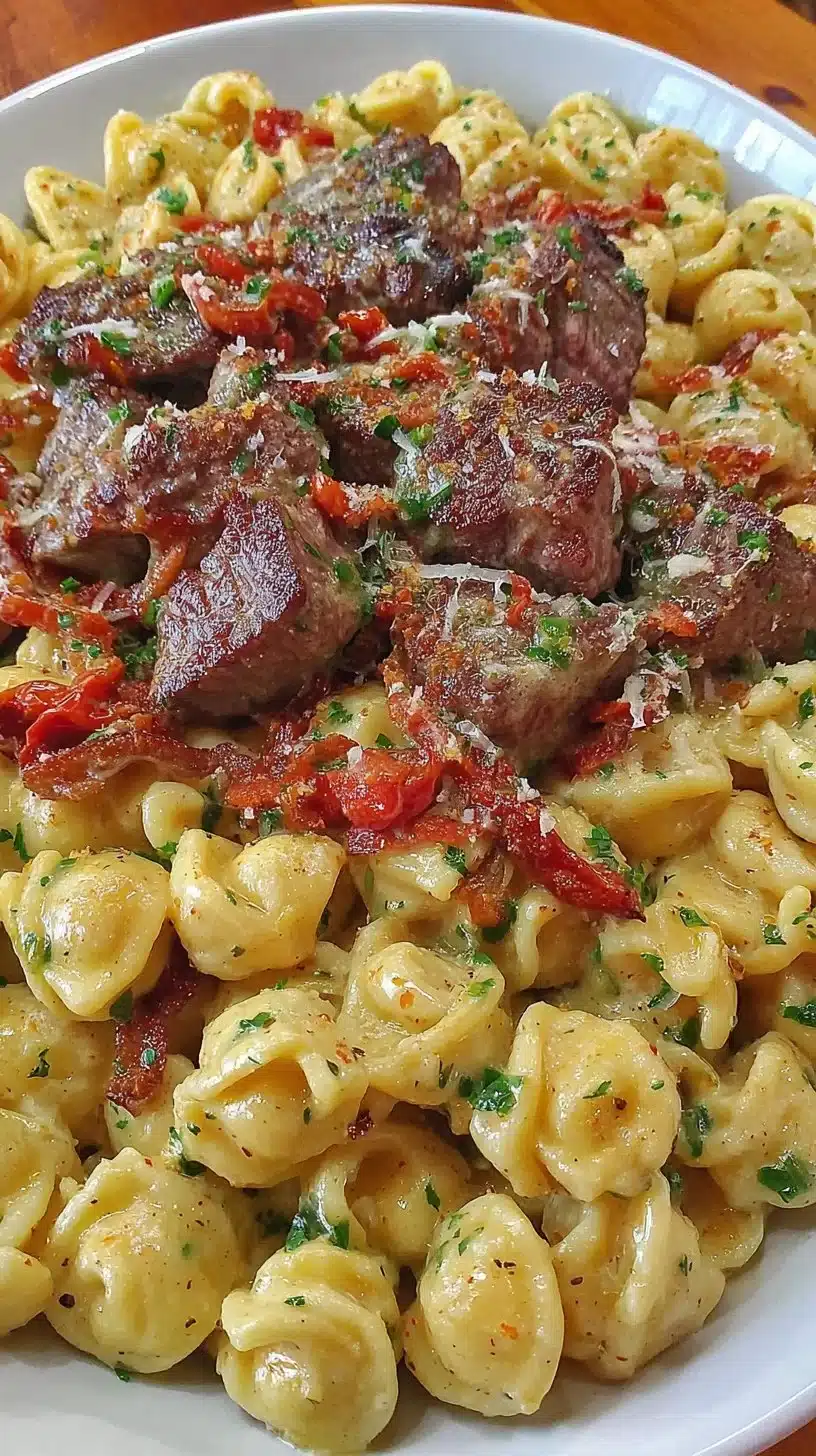 Creamy Garlic Butter Steak Bites with Spicy Cajun Alfredo Twisted Pasta