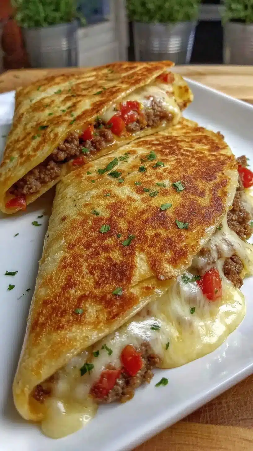 Ground Beef Quesadillas with a Crispy Golden Brown Crust