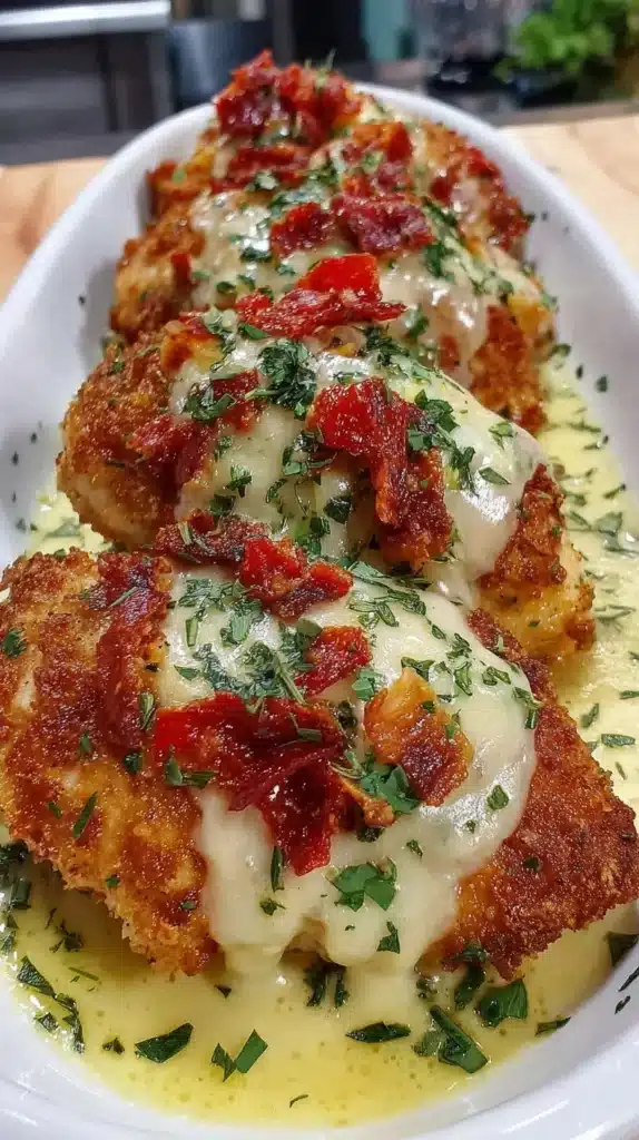 Delicious Chicken Cordon Bleu Casserole topped with cheese and breadcrumbs
