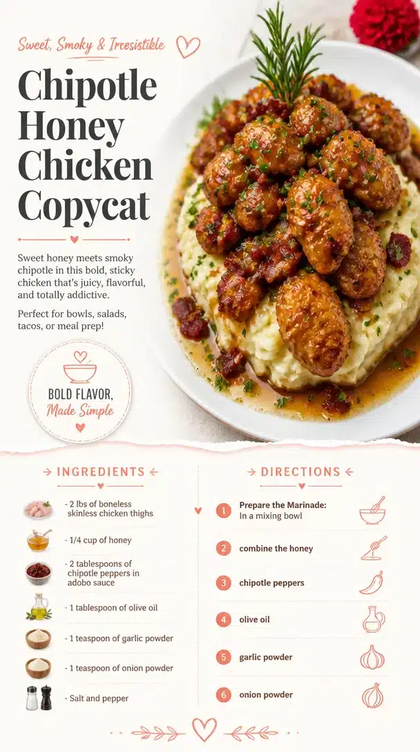 Delicious Chipotle Honey Chicken Copycat on a plate with garnishes