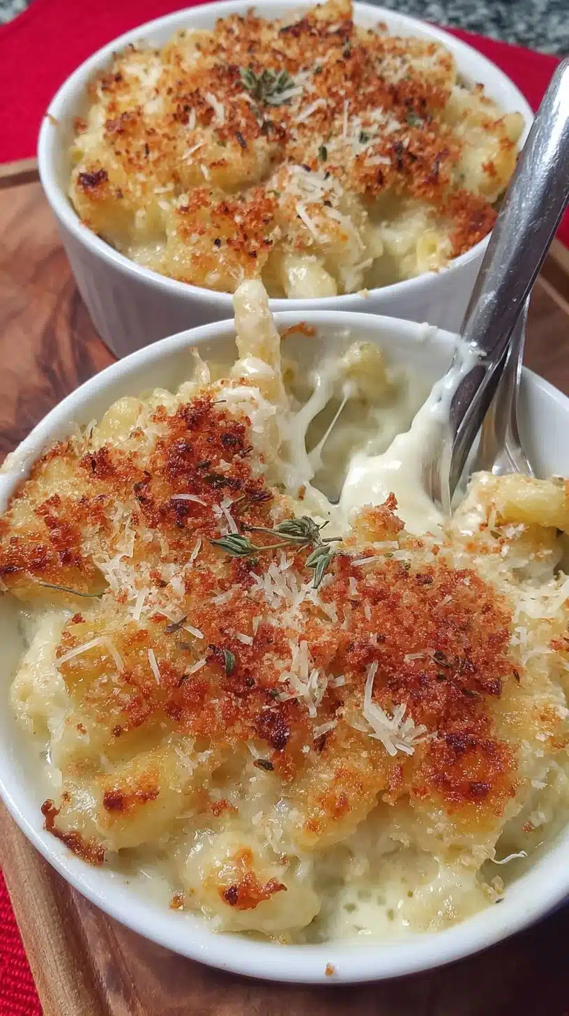 Creamy baked macaroni and cheese, a delicious comfort food dish.