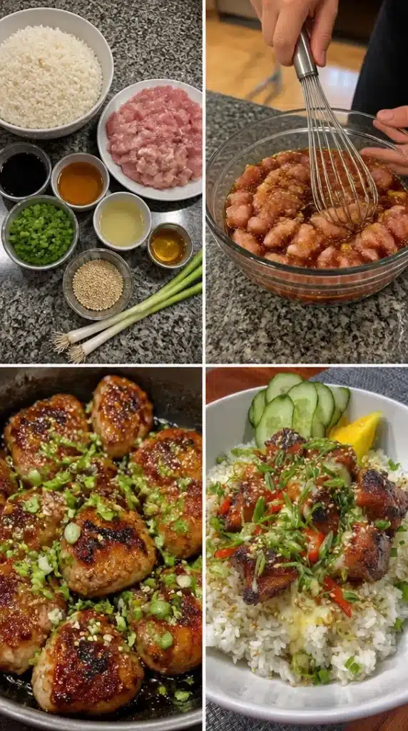 Delicious sticky chicken rice bowl with tender chicken and flavorful rice