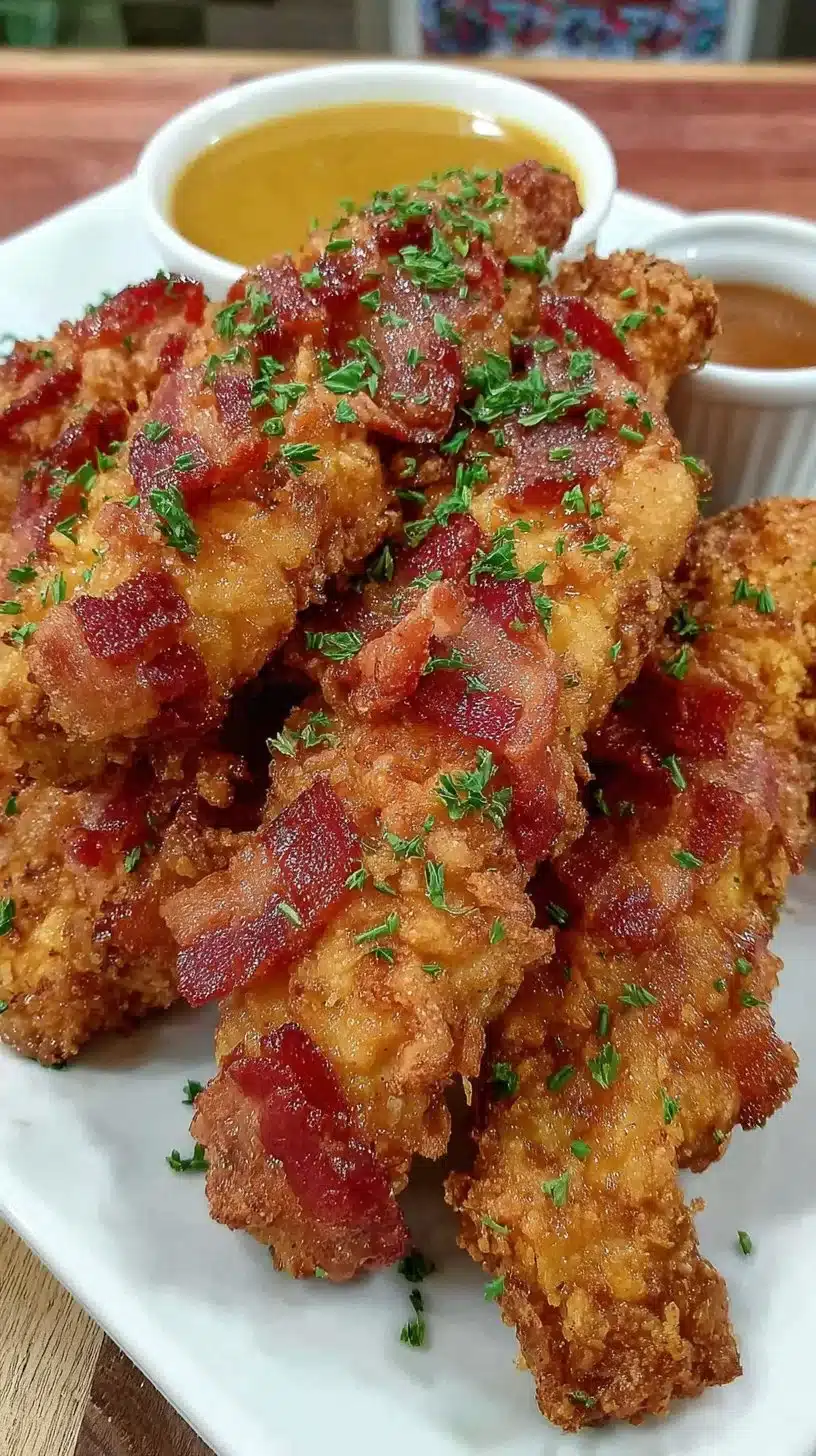 Delicious bacon brown sugar chicken tenders served on a plate