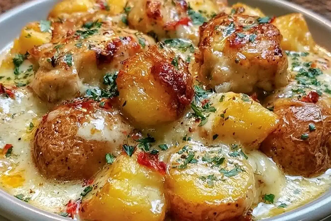Crockpot Garlic Parmesan Chicken with potatoes, flavorful and easy recipe