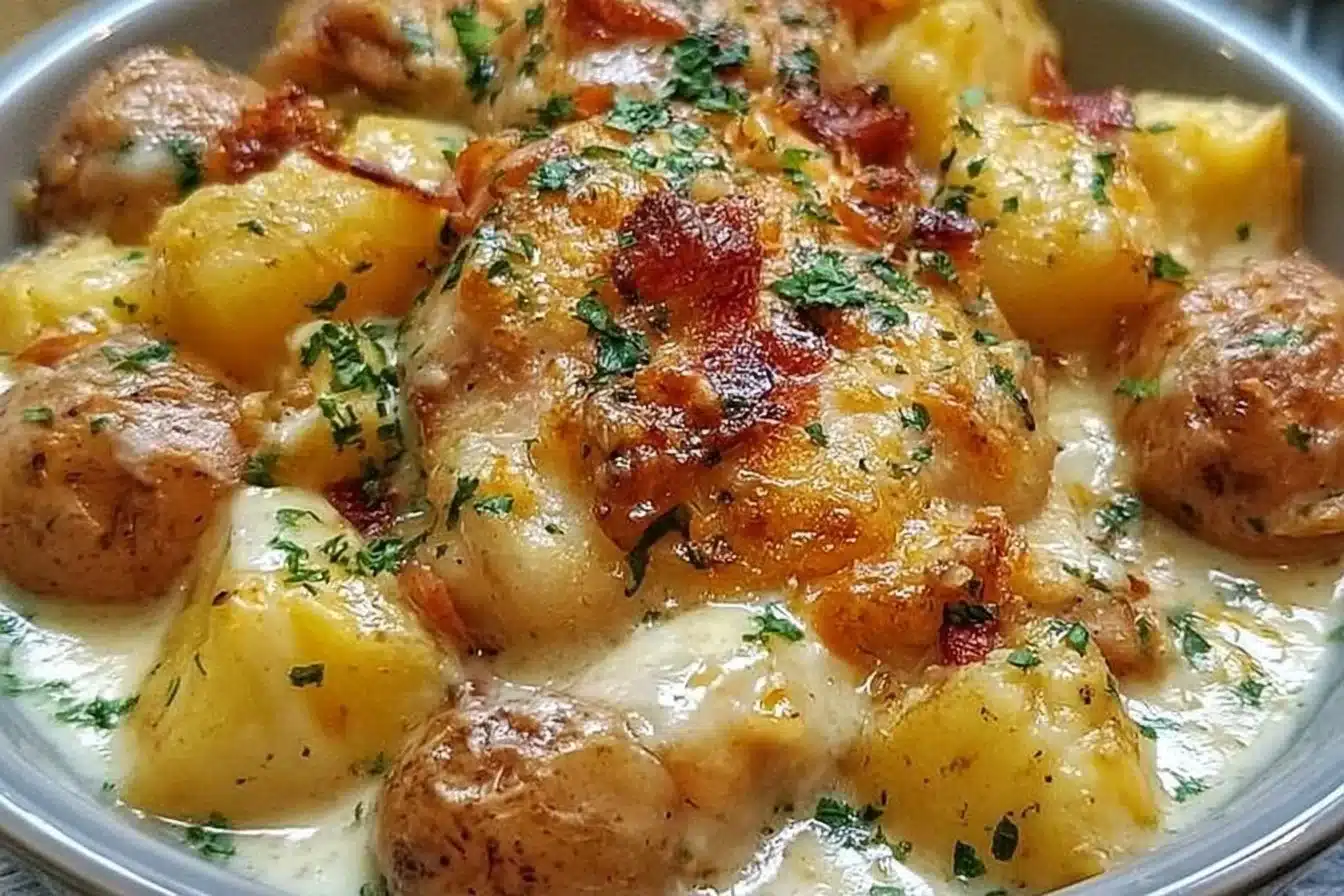 Garlic Parmesan Chicken and Potatoes cooked in a crockpot
