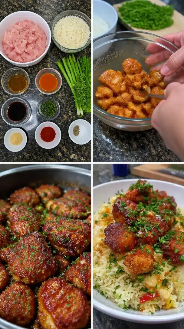 Delicious Hot Honey Chicken Bowl with spicy glaze and fresh vegetables