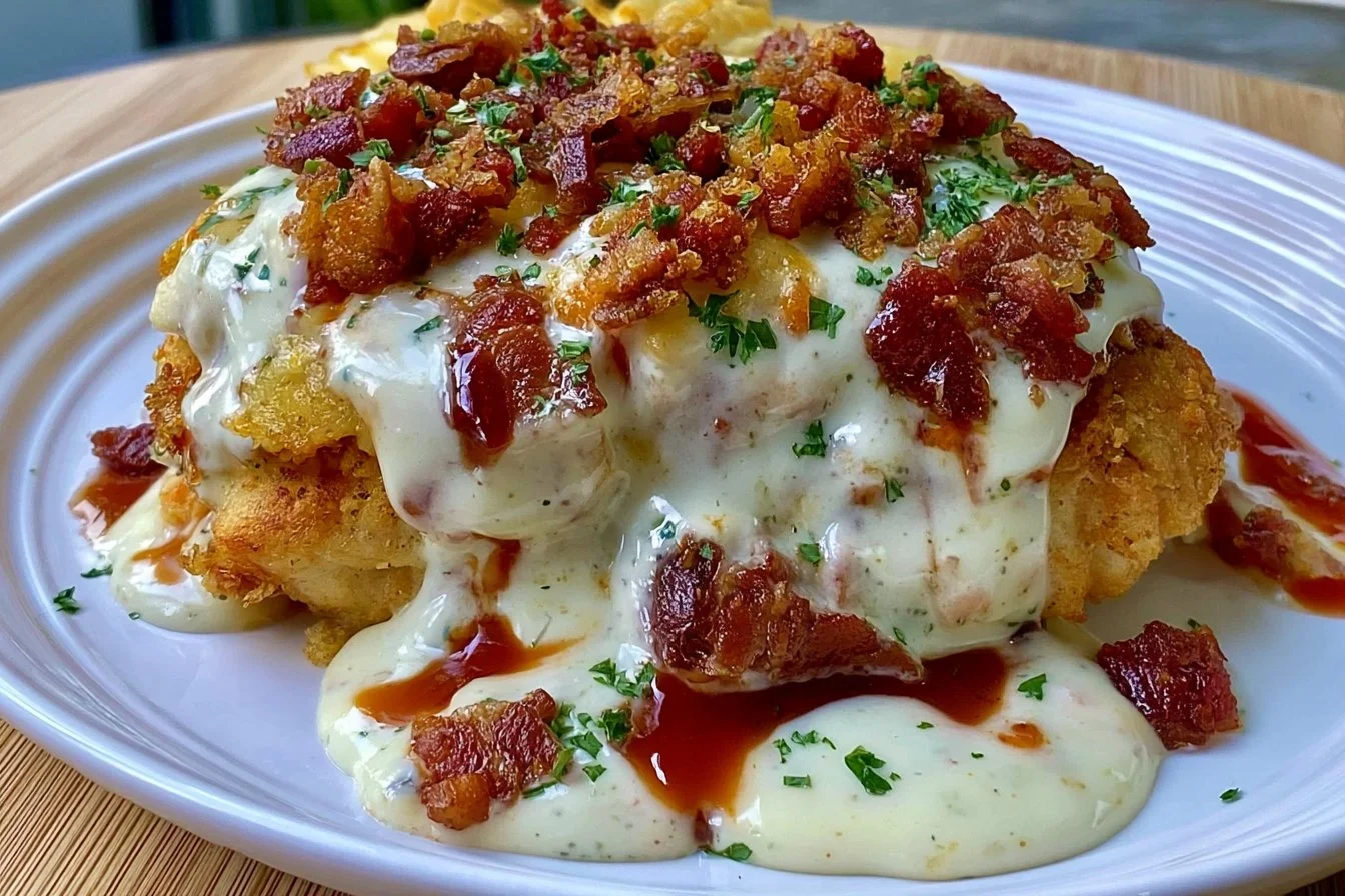 Delicious Keto BBQ Chicken Casserole topped with cheese and herbs