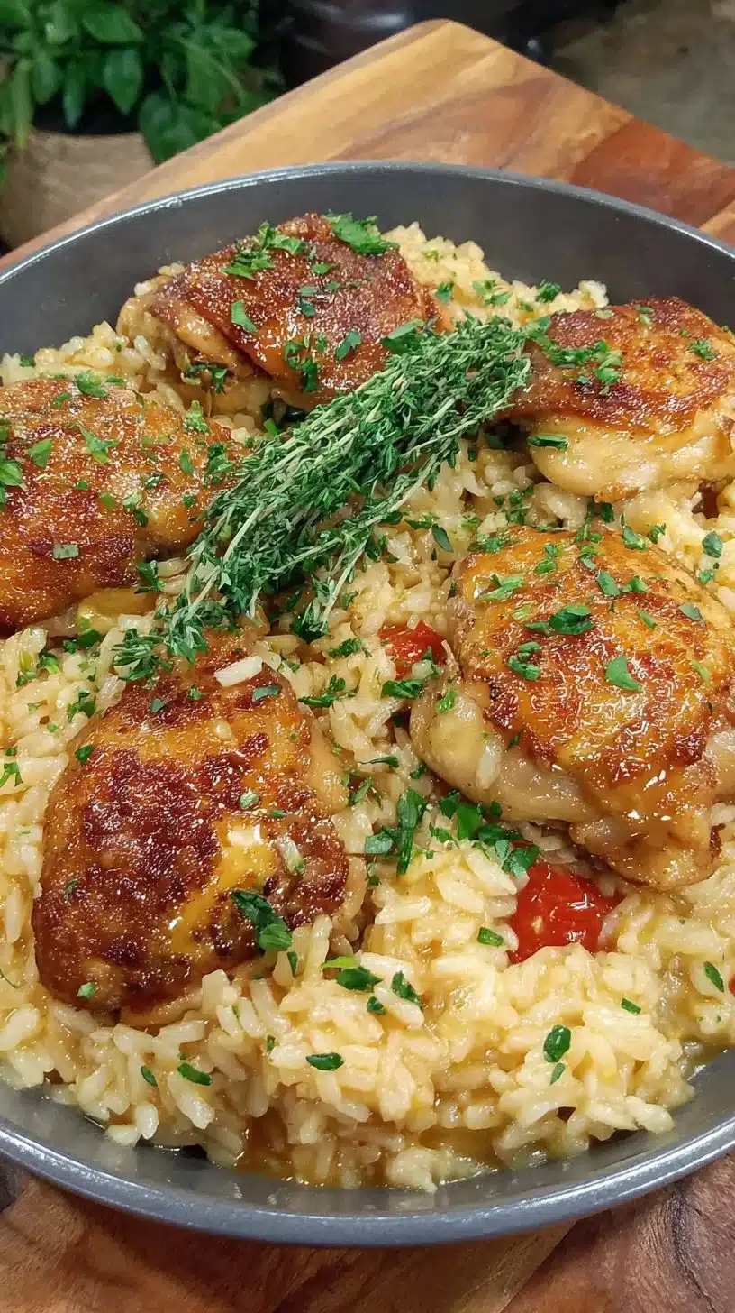 One-Pan Honey BBQ Chicken Rice served with vegetables on a plate
