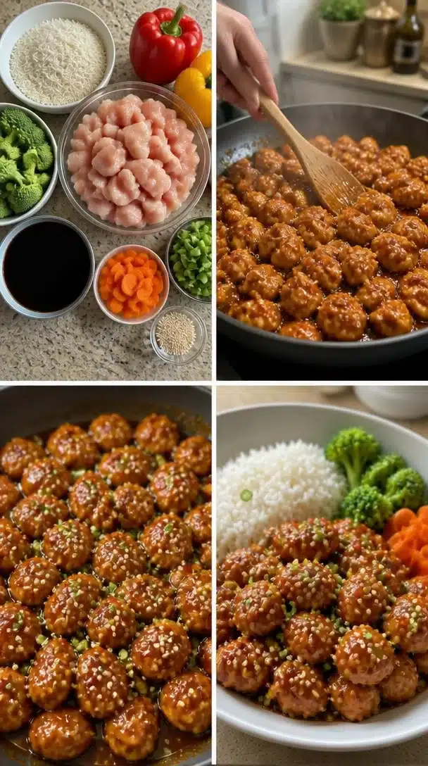 Delicious teriyaki chicken rice bowl garnished with vegetables and sesame seeds