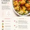 Delicious hot honey chicken bowl topped with fresh vegetables and drizzle of honey