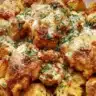 Baked garlic parmesan chicken served with roasted potatoes