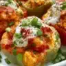 Buffalo chicken stuffed bell peppers ready to serve for dinner
