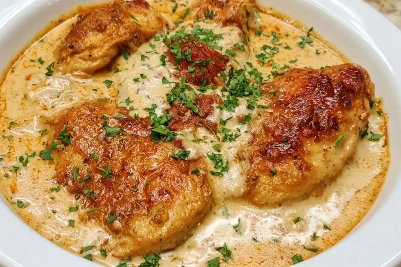 Creamy Cajun chicken cooked in a skillet for a quick weeknight dinner