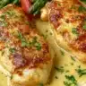Creamy honey mustard chicken served with vegetables on a plate