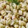 Bowl of Dill Pickle Pasta Salad ready in 30 minutes, perfect for a quick meal.