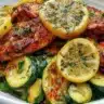 Delicious Asado Chicken served with lemon zucchini sauté on a plate