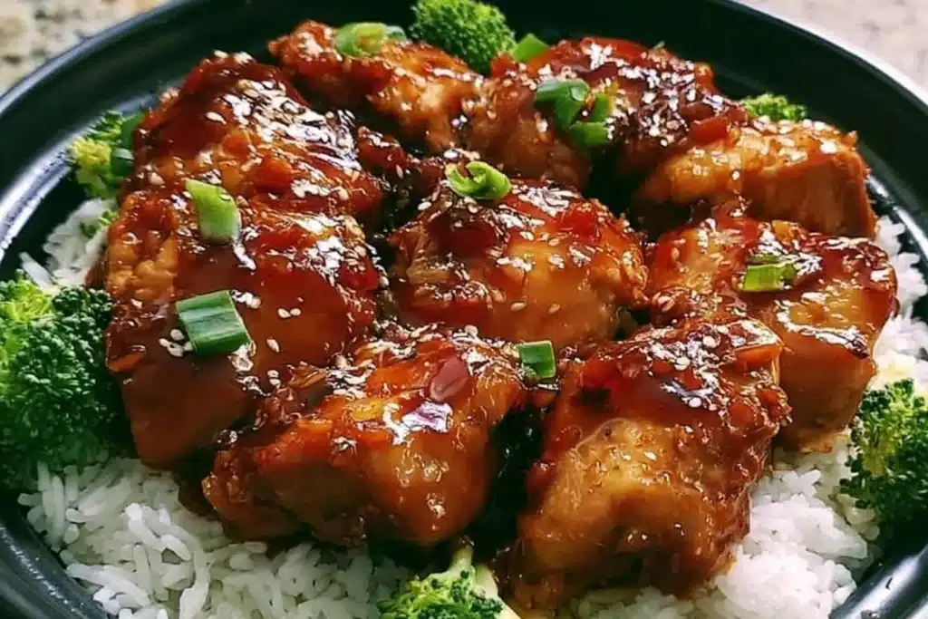 Delicious easy teriyaki chicken served with vegetables and rice