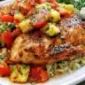 Delicious Fiesta Lime Chicken served with lime wedges and fresh cilantro.