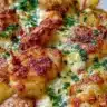 Garlic Parmesan Chicken with crispy potatoes ready for a quick and easy dinner.