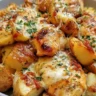 Garlic Parmesan Chicken served with roasted potatoes for a weeknight dinner.