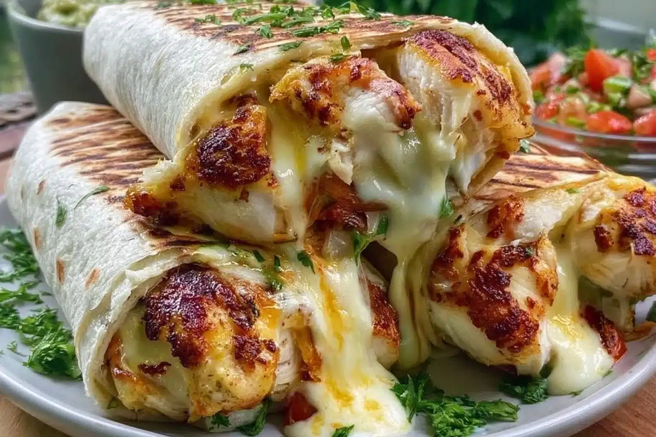 Low carb cheesy garlic chicken wraps for a quick weeknight dinner.