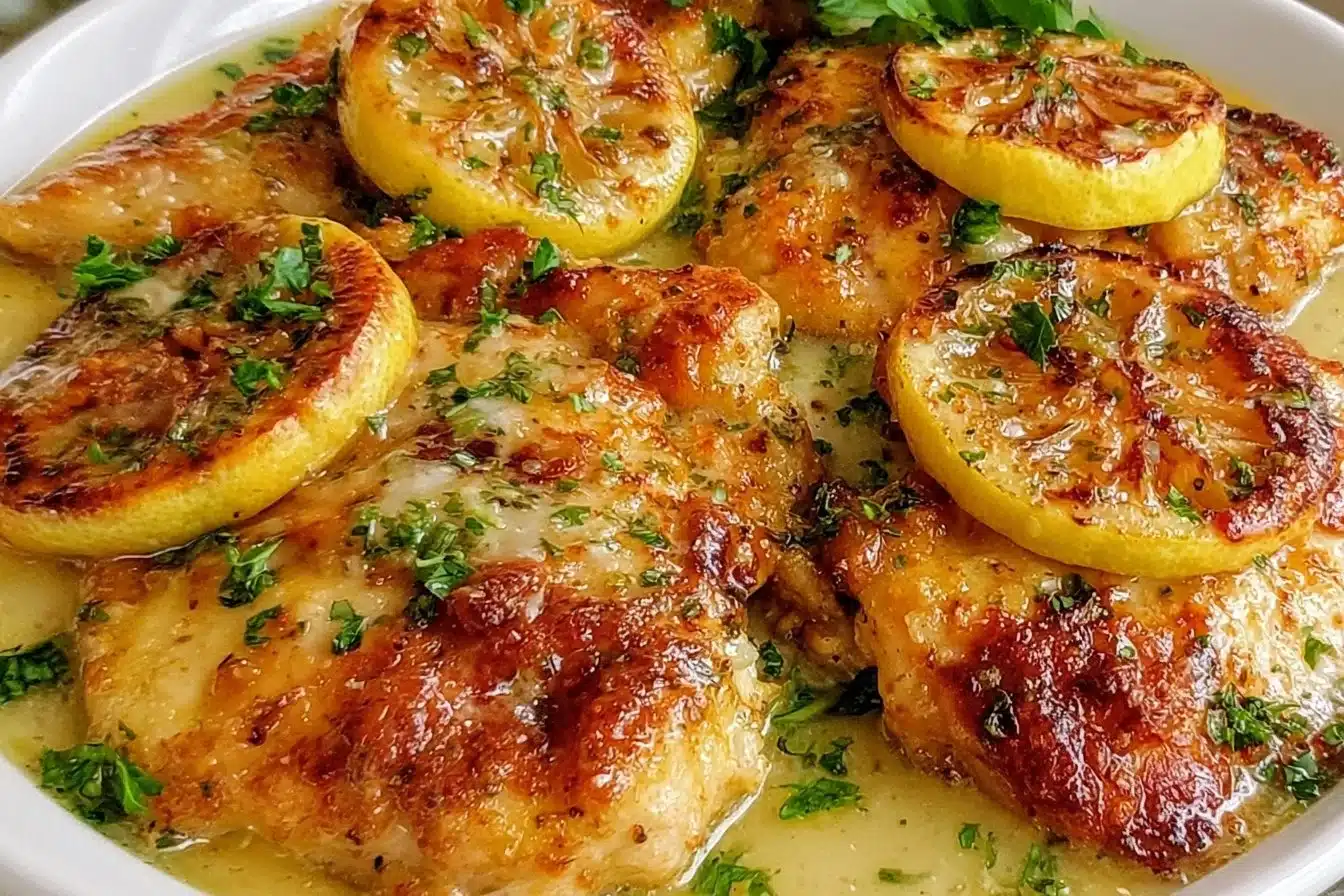 Quick and easy Minute Lemon Chicken served with vegetables for a weeknight dinner.