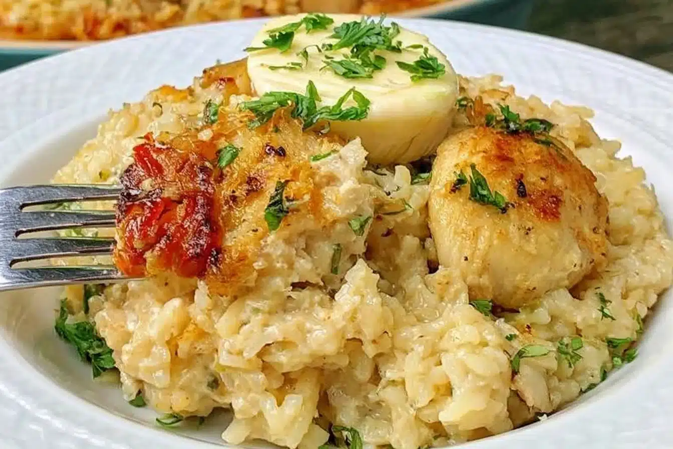 Butter Chicken and Rice Casserole in a serving dish
